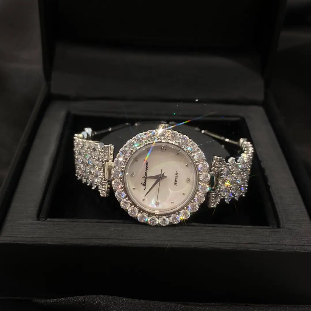Aimgal fine jewelry colorless Deluxe 5A Zircon Bracelet complete diamond lady quartz watch